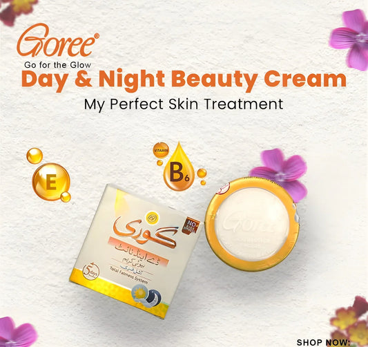 Goree Day & Night Beauty Cream packaging with cream container and text on a light background